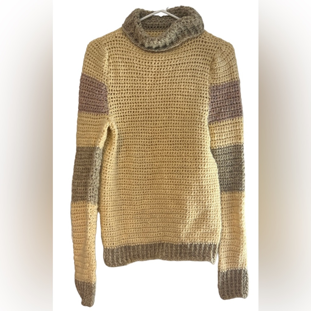 Women’s Vintage Y2K Long Sleeve Knit Crochet Turtleneck Sweater SzS/M